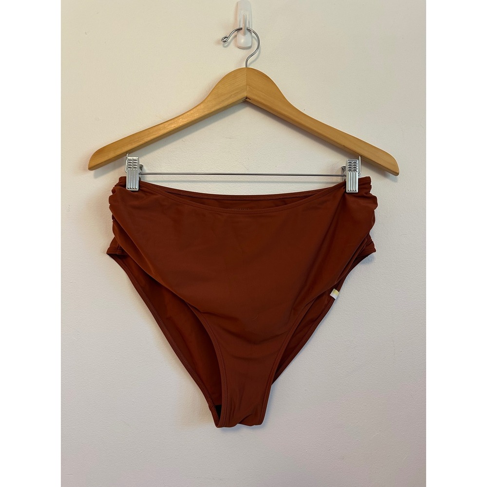 Summersalt Ruched High Leg High Rise Bikini Bottom in Terracotta Clay | Size 10